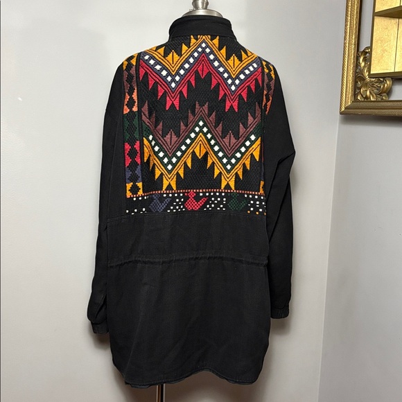 Catalina's Originals VINTAGE Large Black Cotton Coat Aztec Geometric - Picture 2 of 3